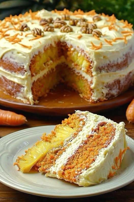 Bolo de Cenoura com Abacaxi e Nozes