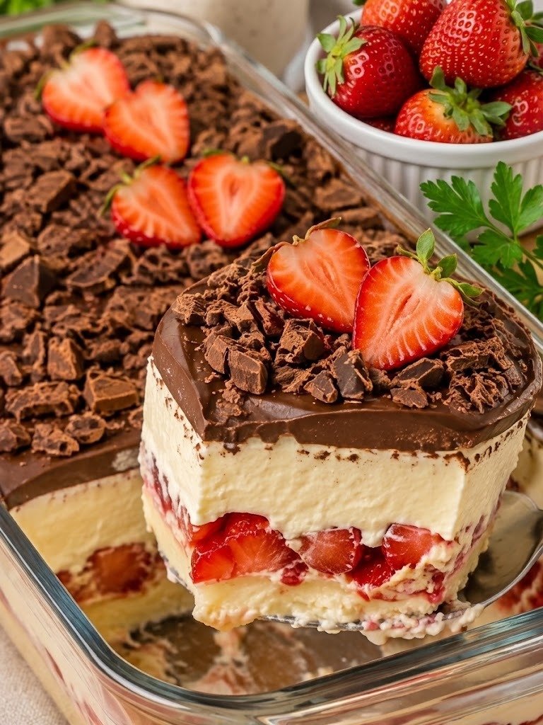 Sobremesa Gelada de Morango com Creme de Ninho