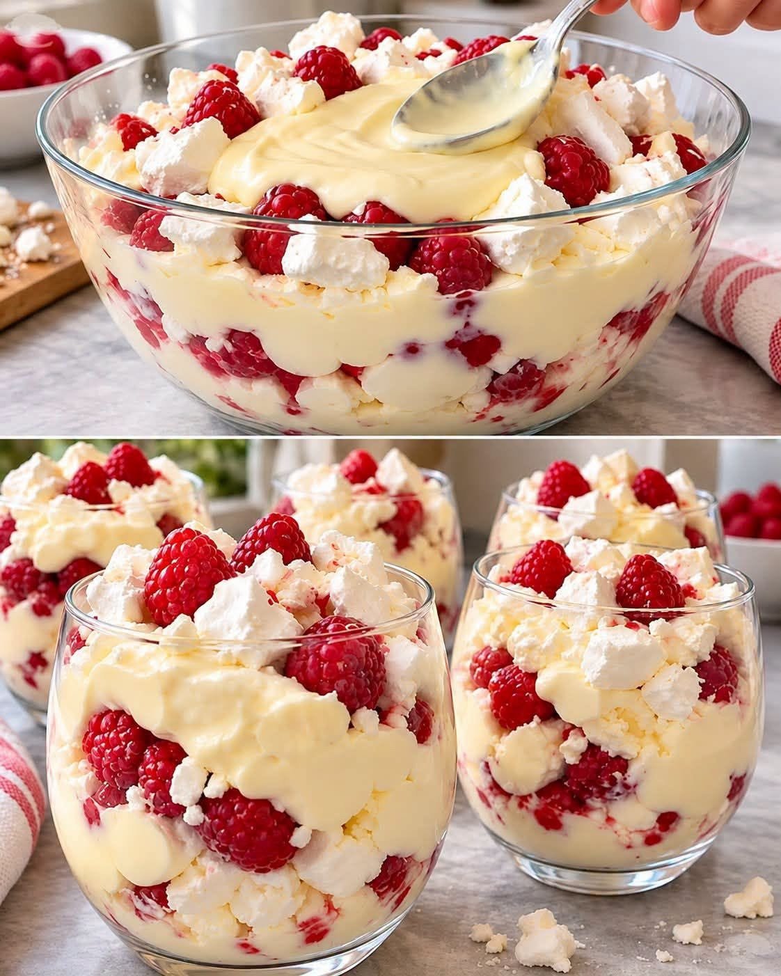 Sobremesa de Merengue com Framboesas e Creme