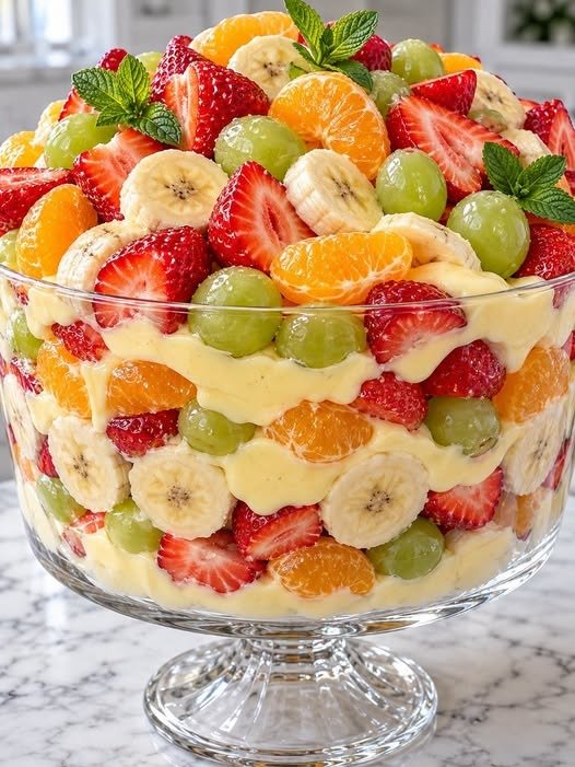 Trifle de Fruta Arco-Íris Cremoso com Creme de Baunilha