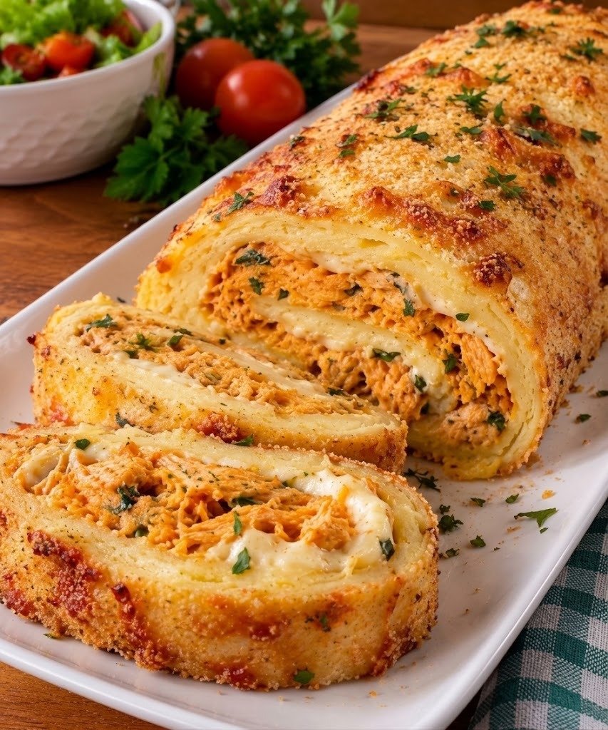 Rocambole de Batata com Frango e Queijo