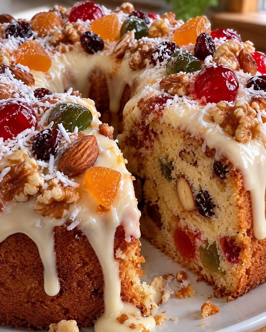 Bolo de Frutas com Cobertura Cremosa